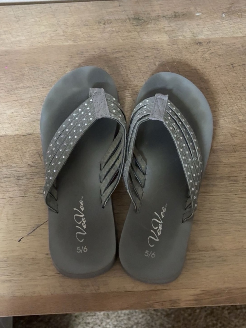 Women's Gray Rhinestone Flip Flop Sandals